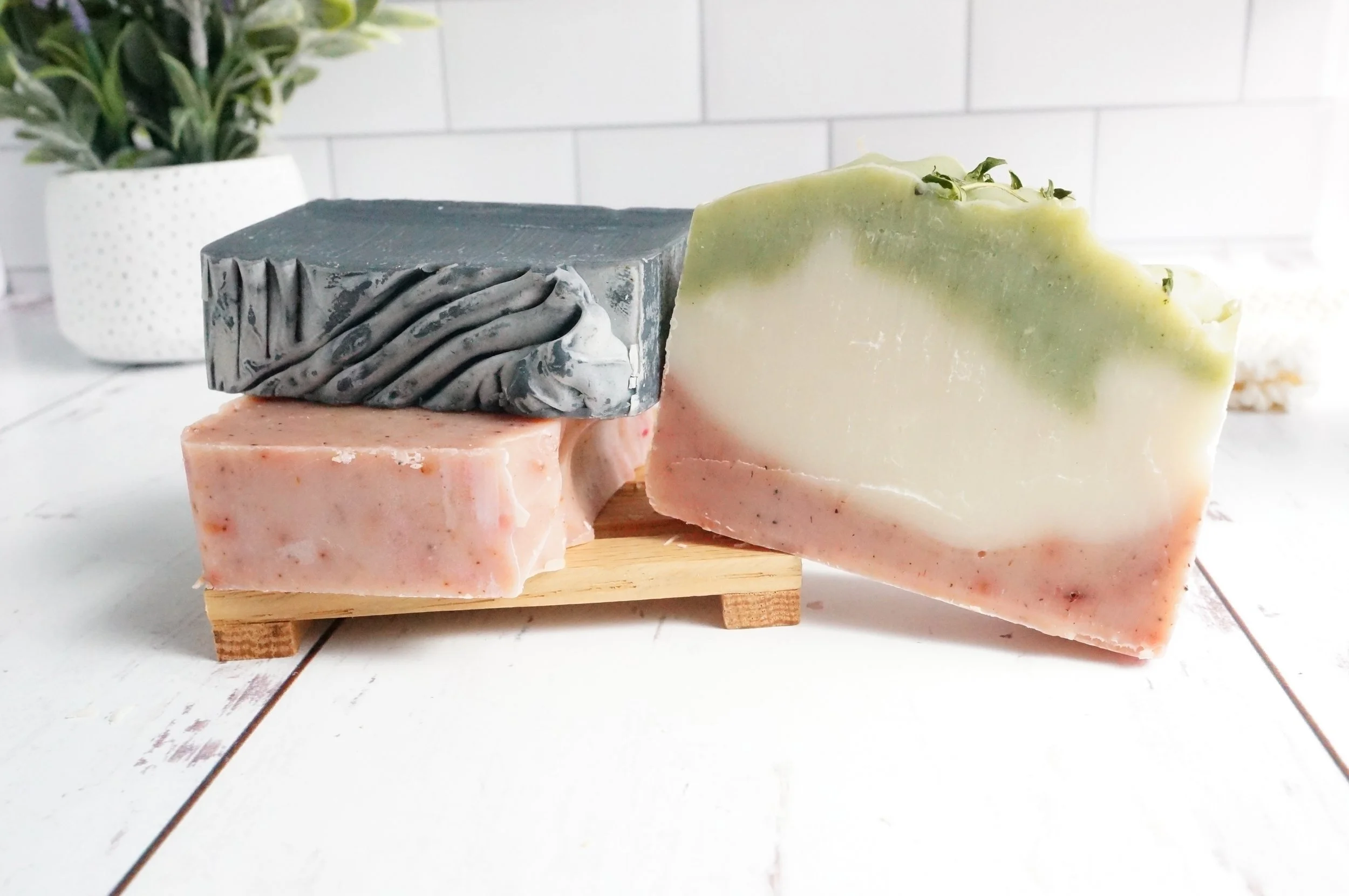 artisan herbal soap gift box. Lavender and tea tree oil soap, grapefruit and cedar wood soap, eucalyptus and lavender soap