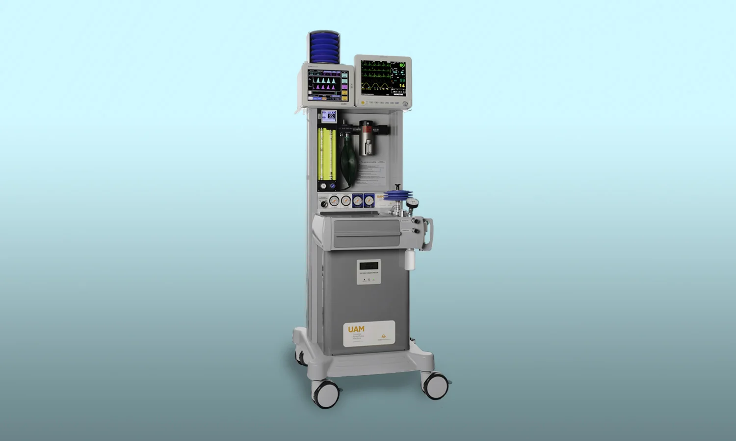 The Universal Anaesthesia Machine (UAM) is the world’s first CE-certified anesthesia machine designed to work without electricity and medical oxygen. With a built-in oxygen concentrator, standard connections for other oxygen sources, and key features on battery backup, the UAM uses a combination of continuous-flow and draw-over technologies to deliver general anesthesia safely in any setting.
