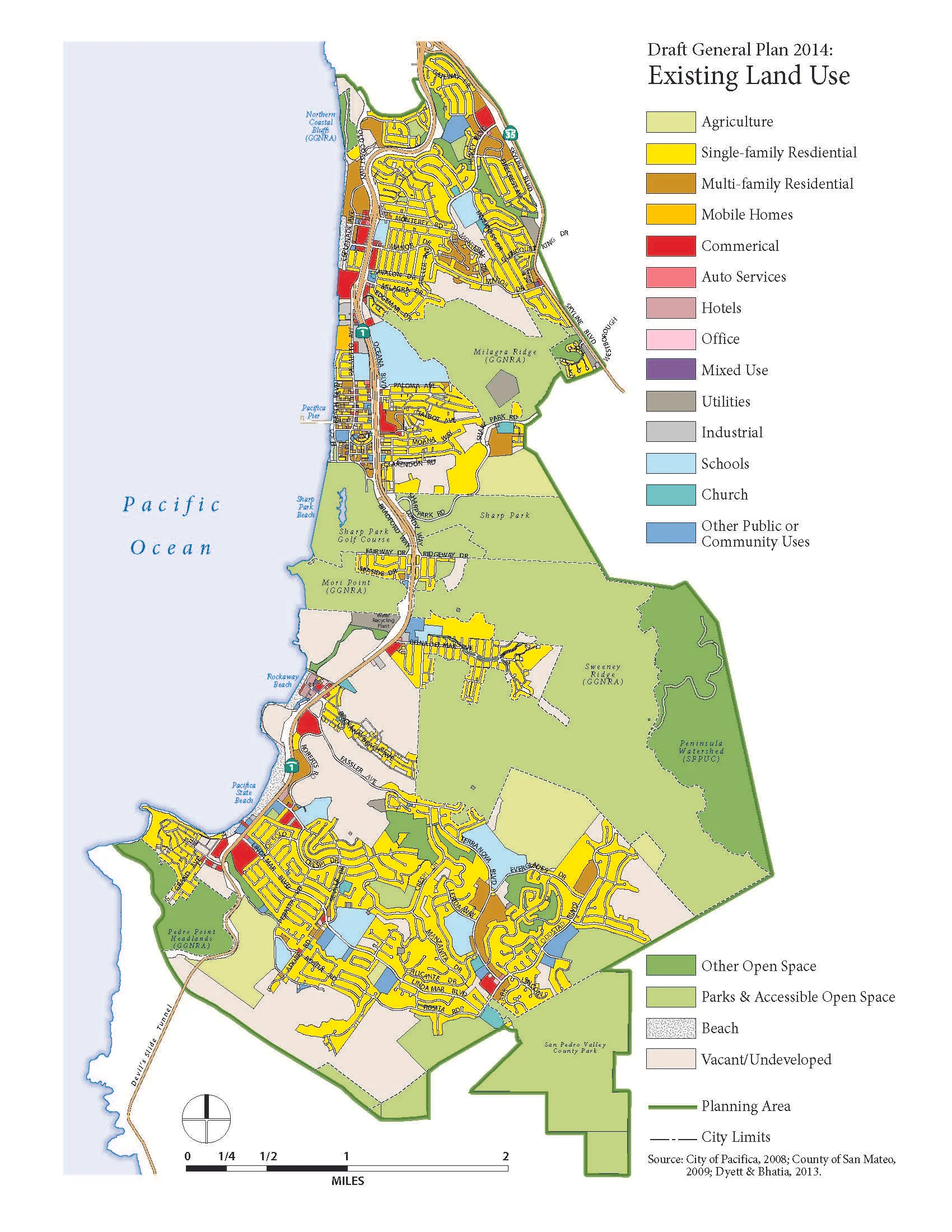 General Plan Area, showing existing land uses from the 2014 Draft