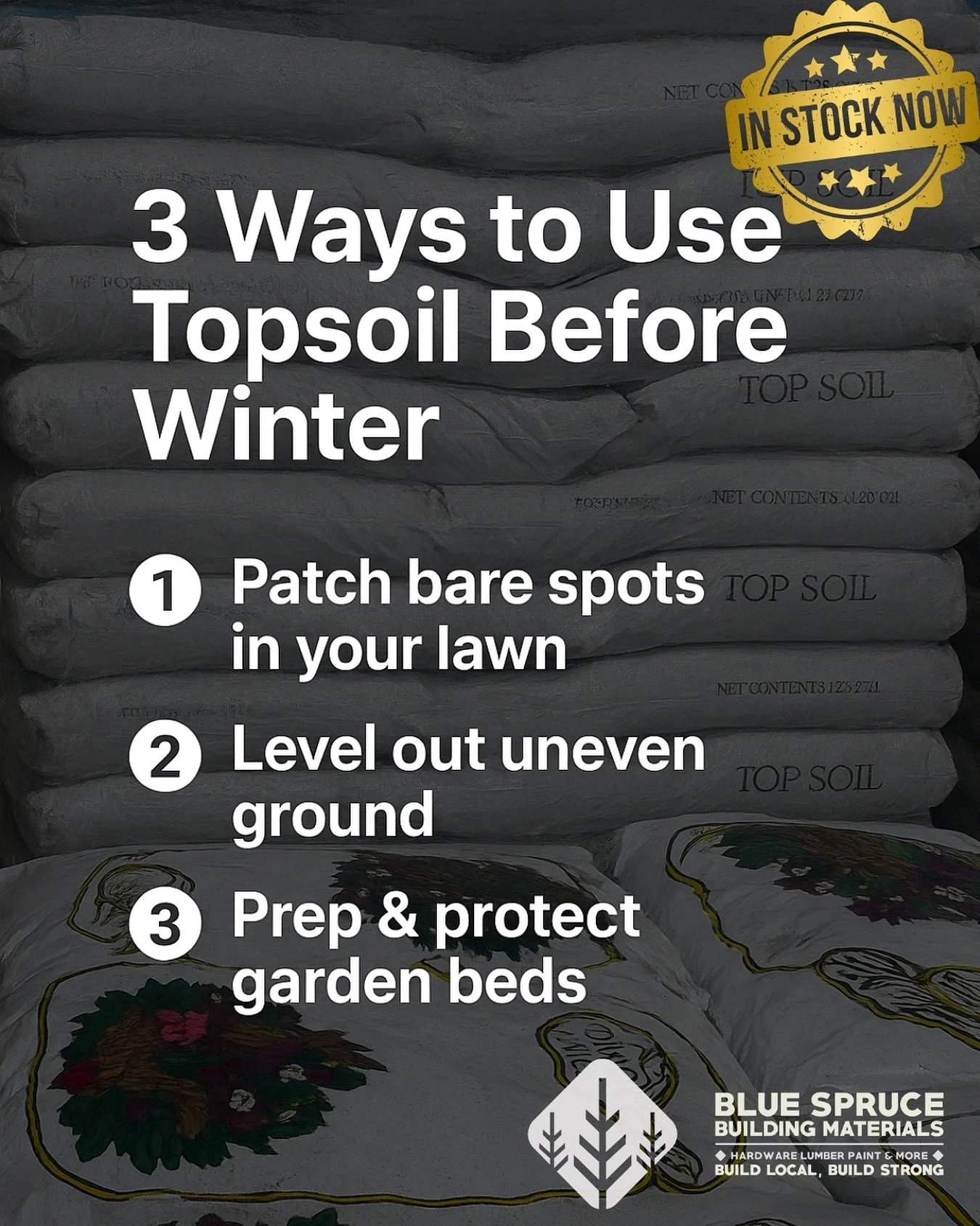 🍂 Don&rsquo;t pack away the garden tools just yet! Topsoil isn&rsquo;t just for spring planting &mdash; fall is the perfect time to use it. Before winter sets in, here are 3 simple ways to put it to work:

1️⃣ Patch those bare lawn spots
2️⃣ Smooth 