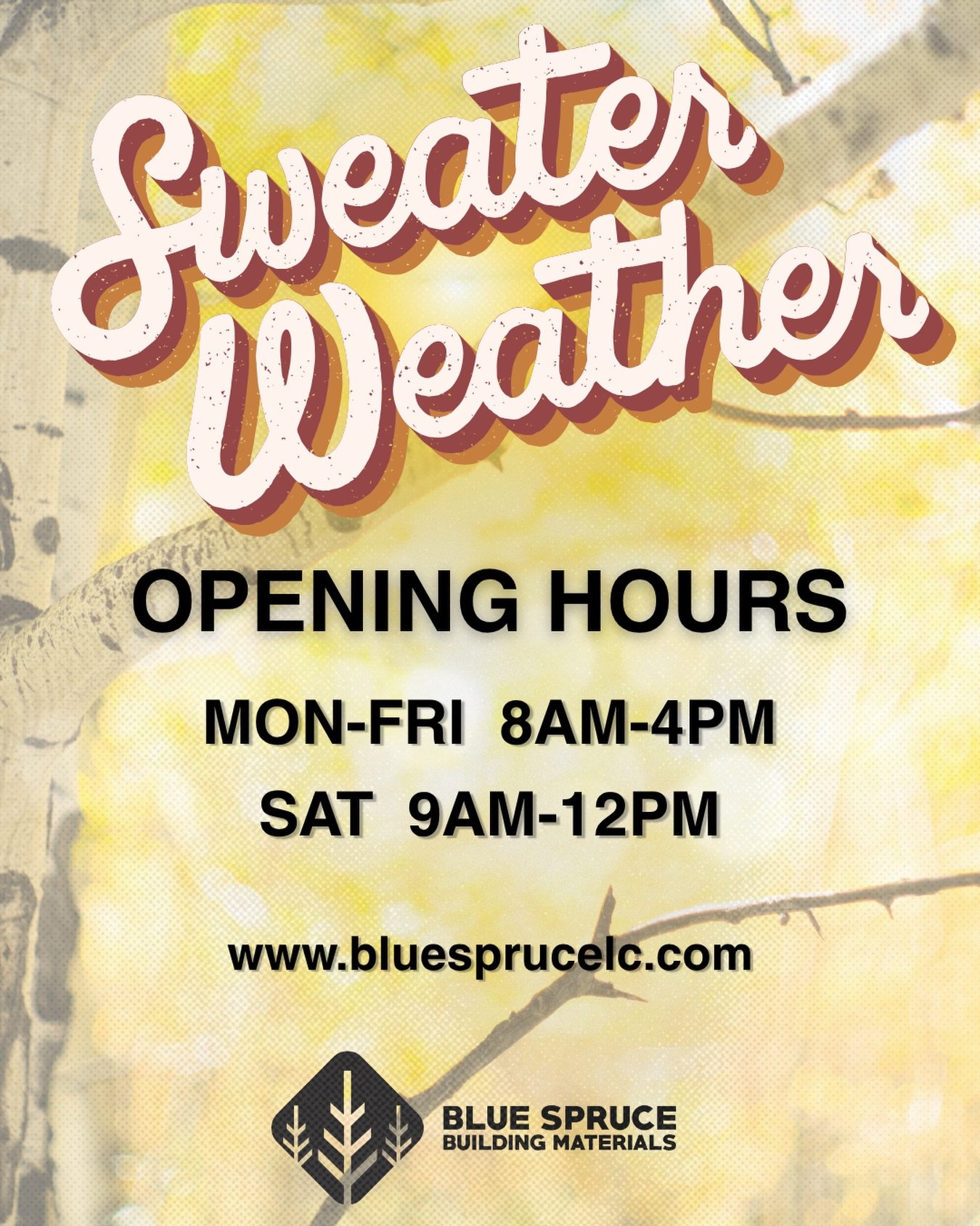 Sweater weather is officially here. As the days get cooler, we&rsquo;re shifting our hours to match the autumn season. 🗓 NEW FALL HOURS:
✨ Monday &ndash; Friday: [8:00 AM &ndash; 4:00 PM]
✨ Saturday: [9:00 AM &ndash; 12:00 PM]. #shoplocal #lakecityc