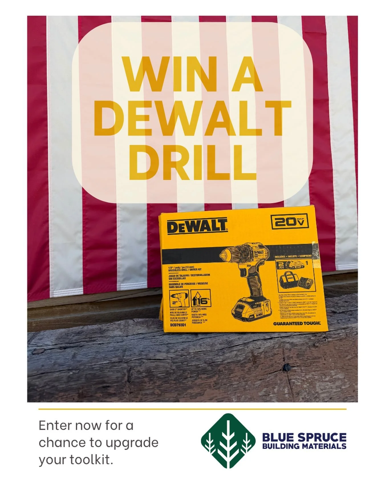 ‼️ GIVEAWAY ALERT‼️ 

THIS IS A DRILL (pun intended) 😅

Blue Spruce is proud to present an amazing giveaway item!

The product: A 1/2&rdquo; 20V Dewalt drill. This drill comes with a tool bag, a 20V Dewalt battery, AND the charger 😱

To WIN this am