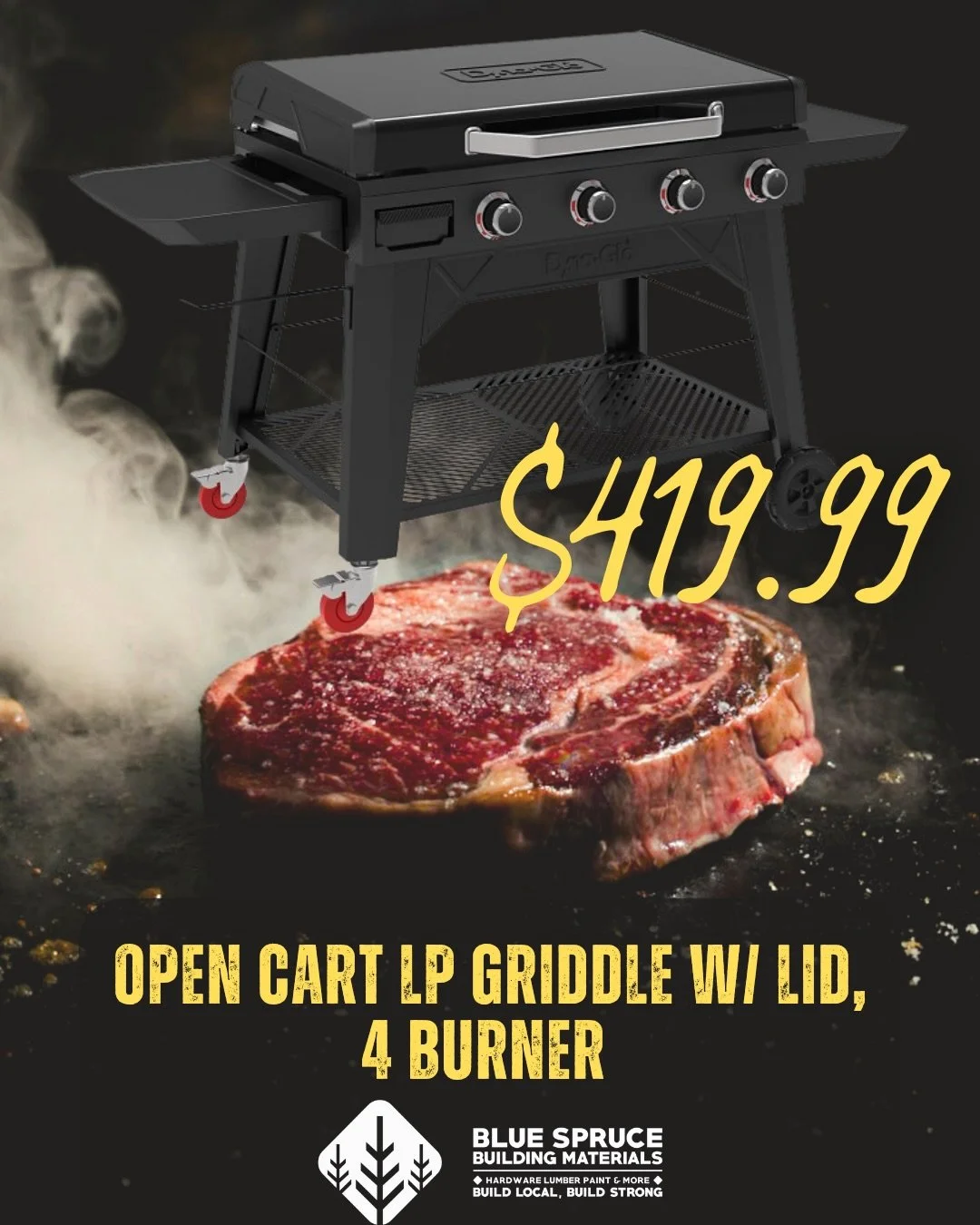 Breakfast, lunch, or dinner&mdash;this beast does it all. 🥞🍔 Say hello to the ultimate 4-Burner Open-Cart LP Griddle.
With 4 independent heat zones and a heavy-duty lid to protect your cooktop, your backyard is about to become the hottest diner in 
