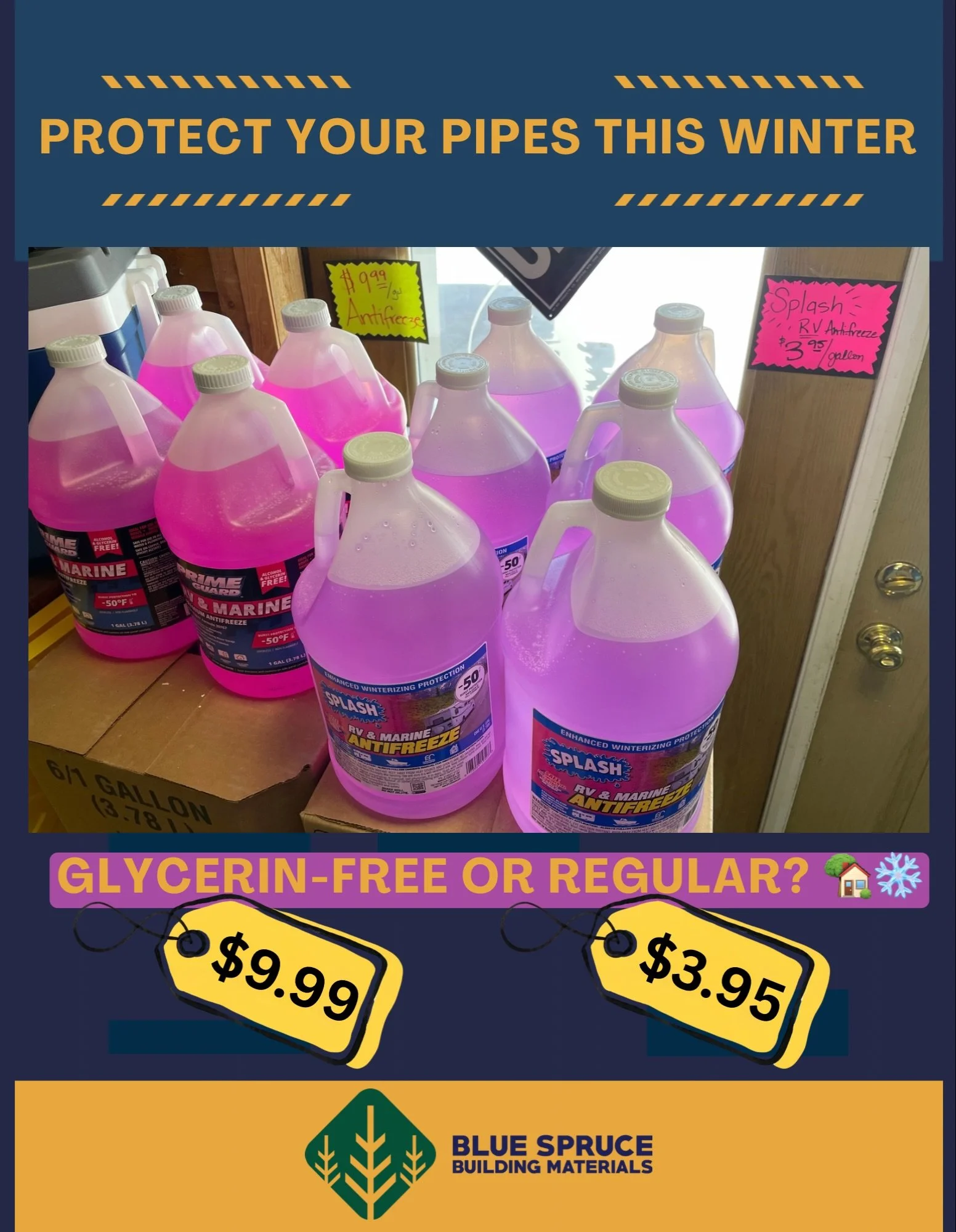 Protect Your Pipes This Winter: Glycerin-Free or Regular? 🏡❄️
Don&rsquo;t let freezing temperatures wreak havoc on your home&rsquo;s plumbing! Whether you are winterizing a cabin, an RV, or your everyday home, we have the perfect antifreeze to prote