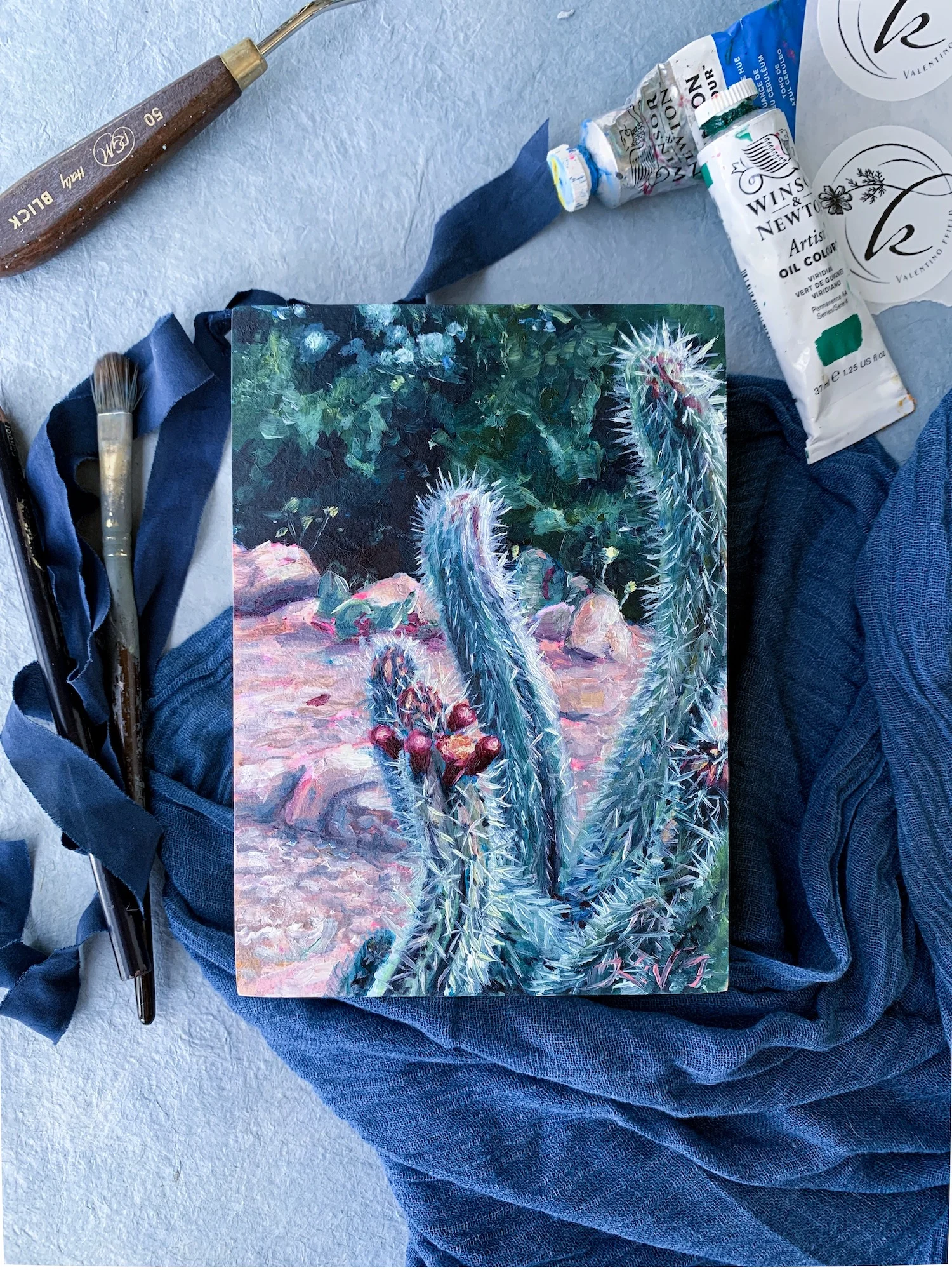 Snaking Cactus Oil Painting by Florida Artist Kara Valentino Ffield 