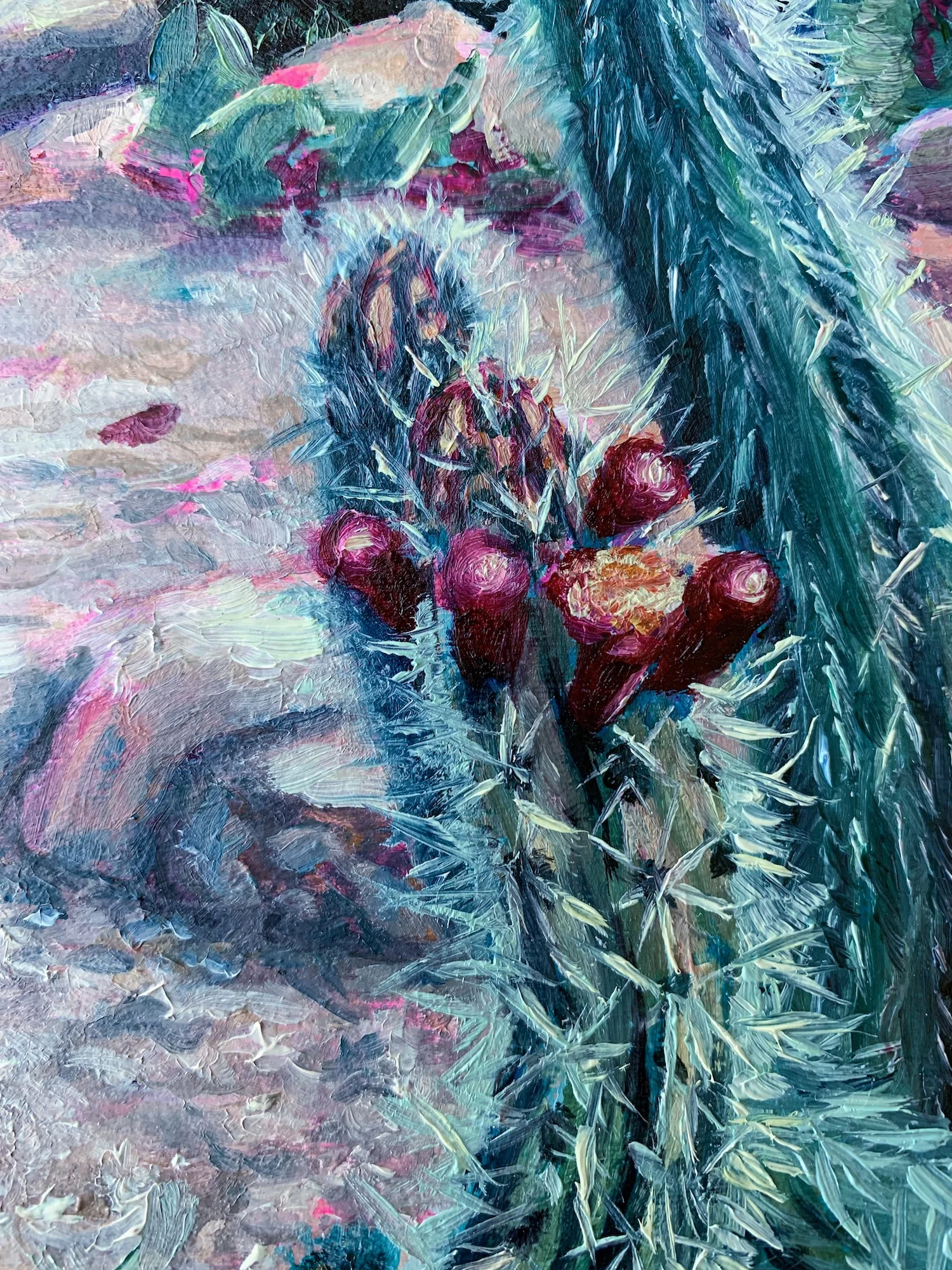 Detail of Snaking Cactus Oil Painting by Florida Artist Kara Valentino Ffield 