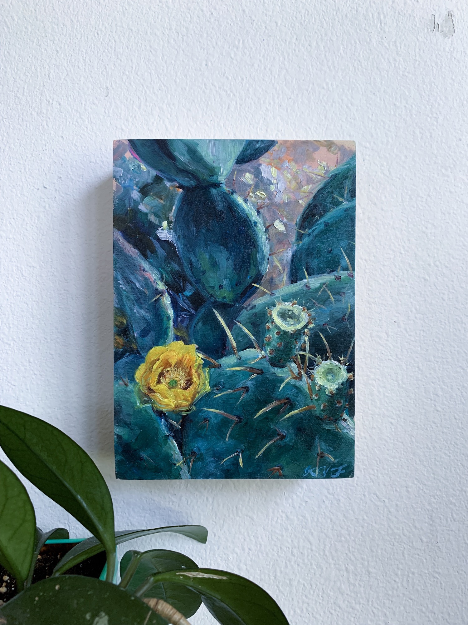 Prickly Pear Cactus Oil Painting by Florida Artist Kara Valentino Ffield 