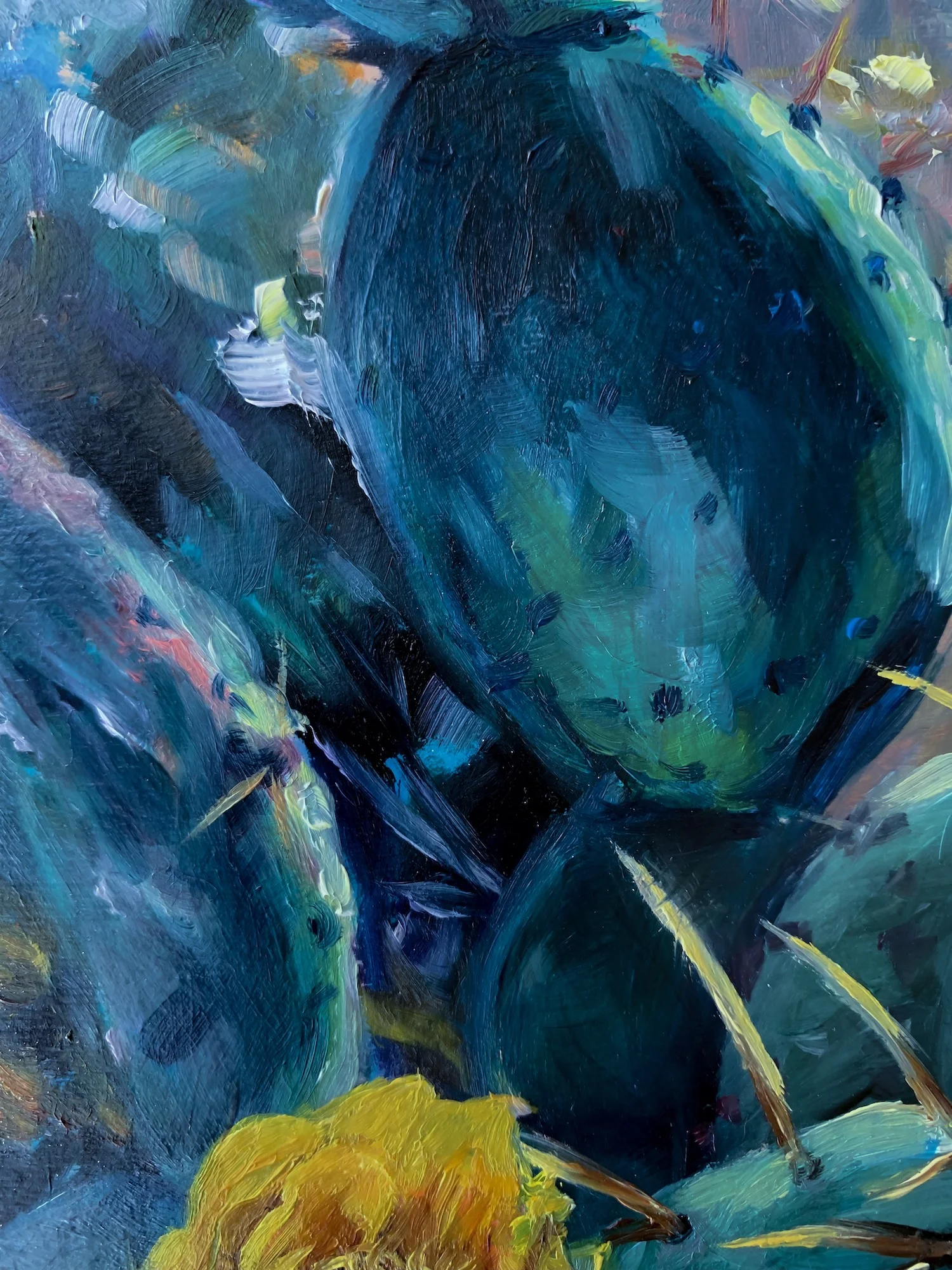 Detail of Prickly Pear Cactus Oil Painting by Florida Artist Kara Valentino Ffield 