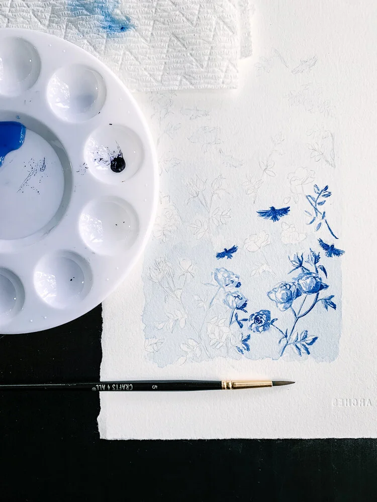 A Floral Affair in Delft Blue - Phone Wallpaper