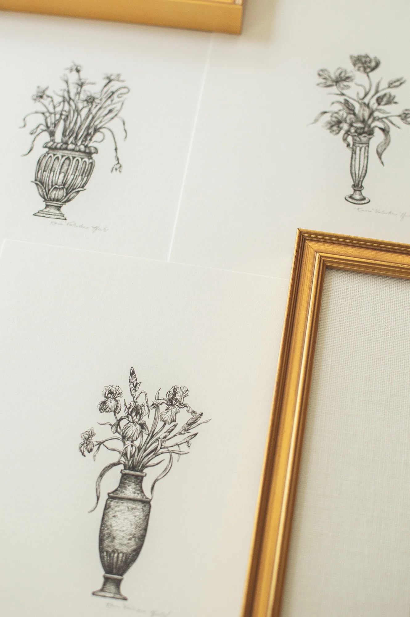 Black and white drawings of spring flowers in classical vases | Fine Art Print | Kara Valentino Ffield-2.jpg