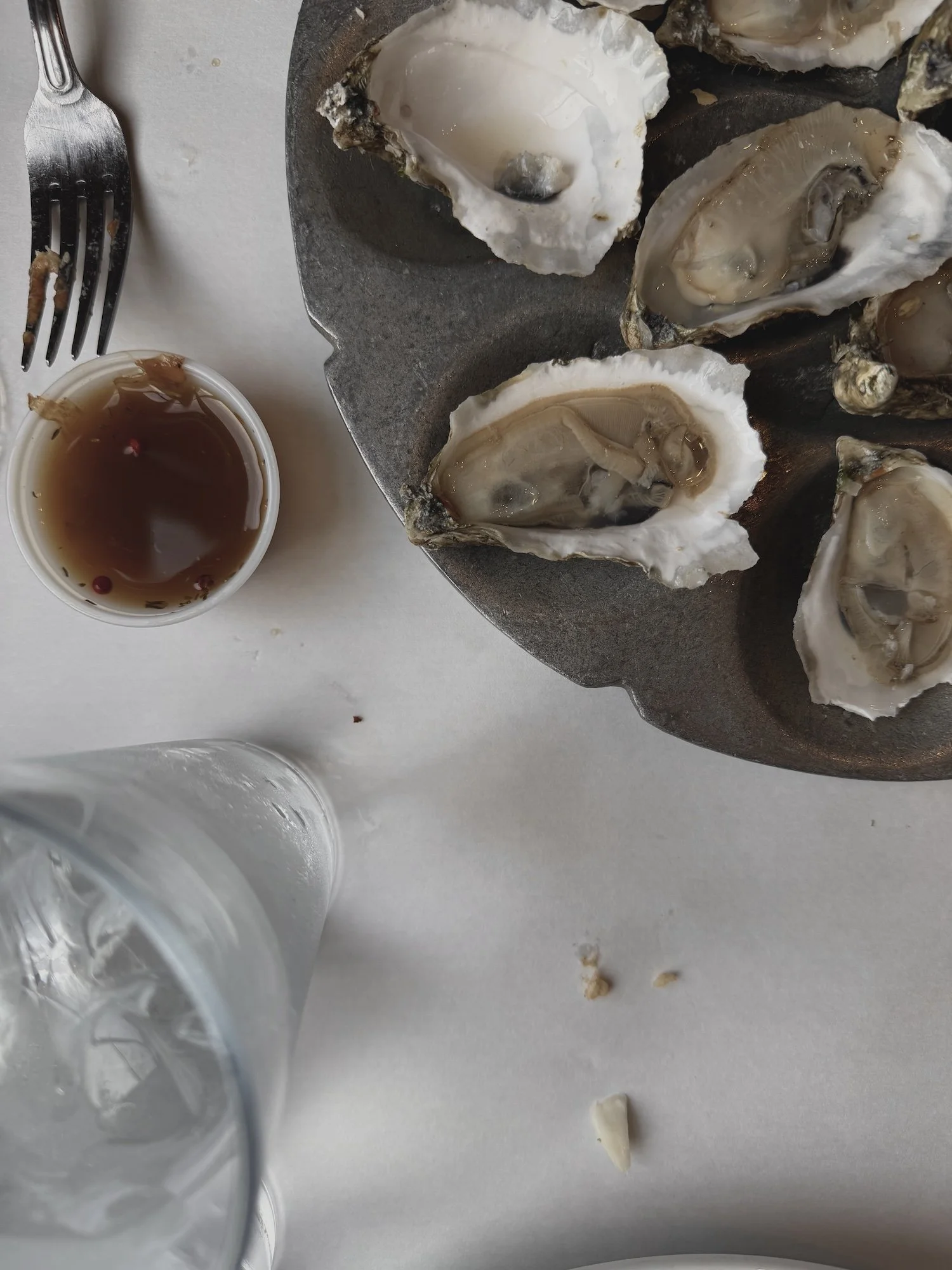 Raw oysters on the half shell and mignonette sauce.