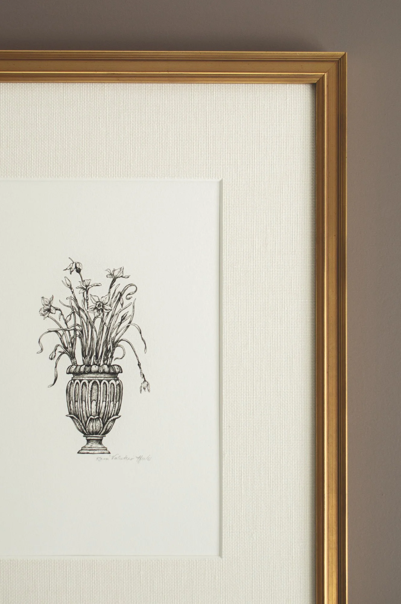 Daffodils in Urn | Black and White Fine Art Print in antique style gold frame and linen mat | Kara Valentino Ffield-2.jpg