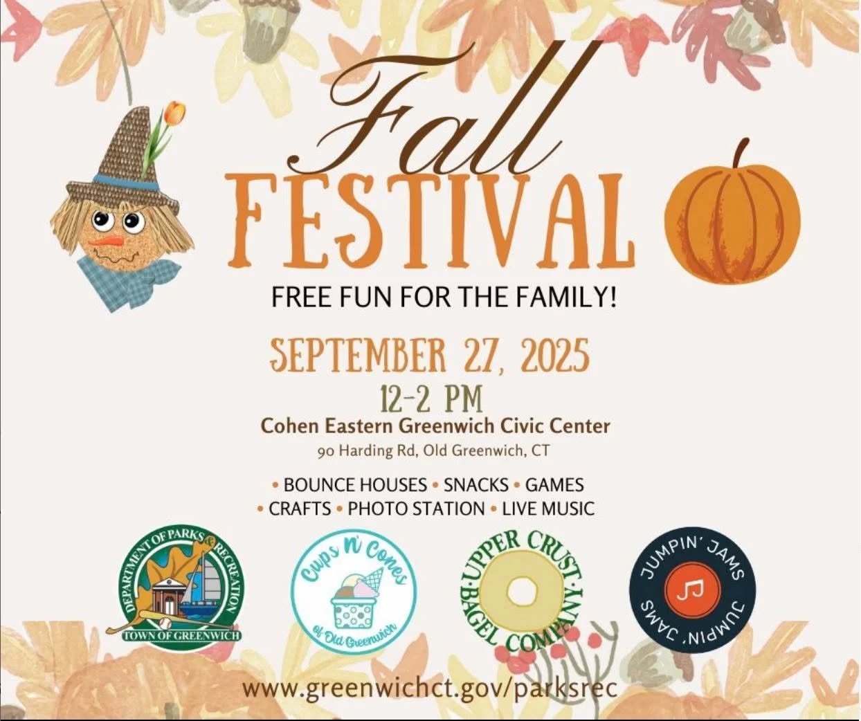 Come Jam with us today at @greenwichparksrec  Fall Festival at the Cohen Eastern Greenwich Civic Center. The Fall Festival kicks off today, September 27, from 12&ndash;2 P.M.
Join us for an afternoon filled with live MUSIC, CRAFTS and GAMES, BOUNCE H