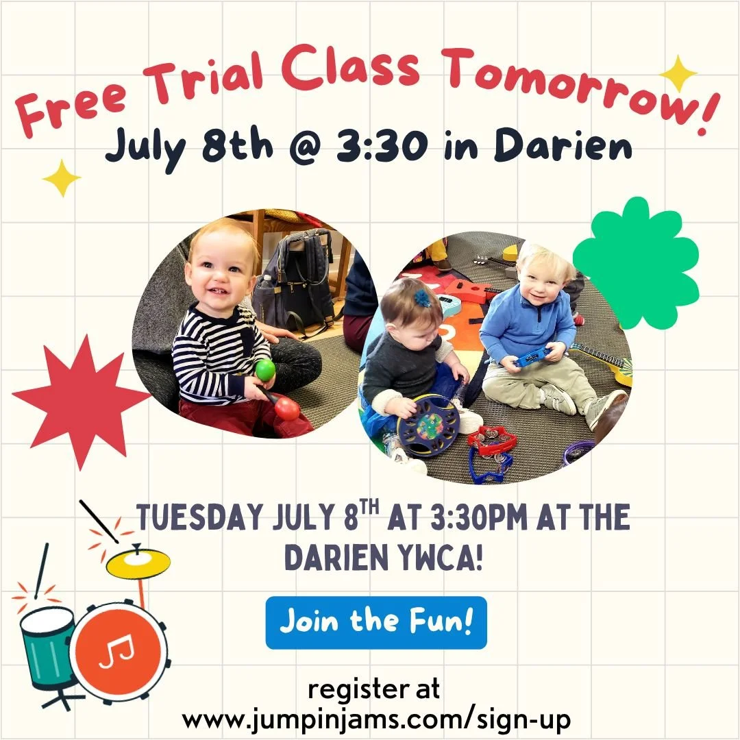 🎶 REMINDER! Our FREE trial class is TOMORROW! 🎉

Join us Tuesday, July 8 at 3:30 PM at the Darien YWCA for a joyful music &amp; movement class designed for little ones ages 9 months to 4 years!

✨ Live music
✨ Props &amp; instruments
✨ Original son