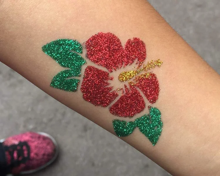 Red hibiscus glitter tattoo