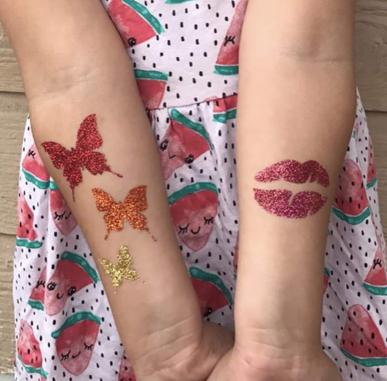 Butterfly and lips glitter tattoos