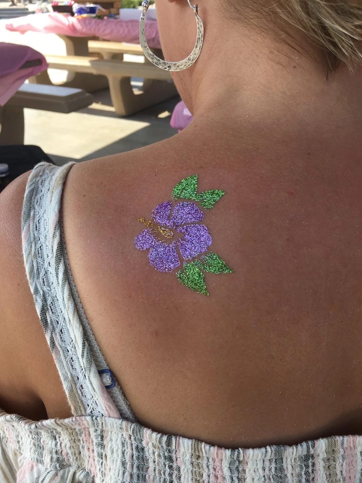 Purple hibiscus glitter tattoo