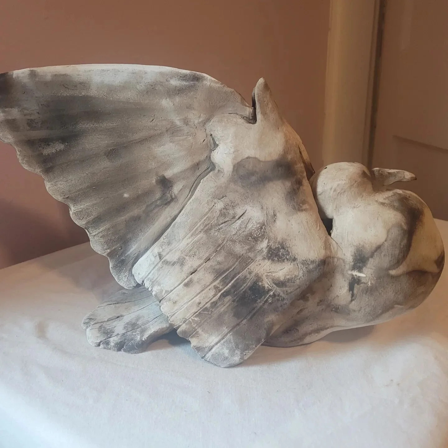 This is Rob doing a big stretch! He's inspired by a machenero pouter pigeon and I really love that marble swirl on his crop! 

#pigeon #machenero #pouterpigeon #bird #sculpture #dove #clay #ceramics #Hand-built #myart #art #pitfired