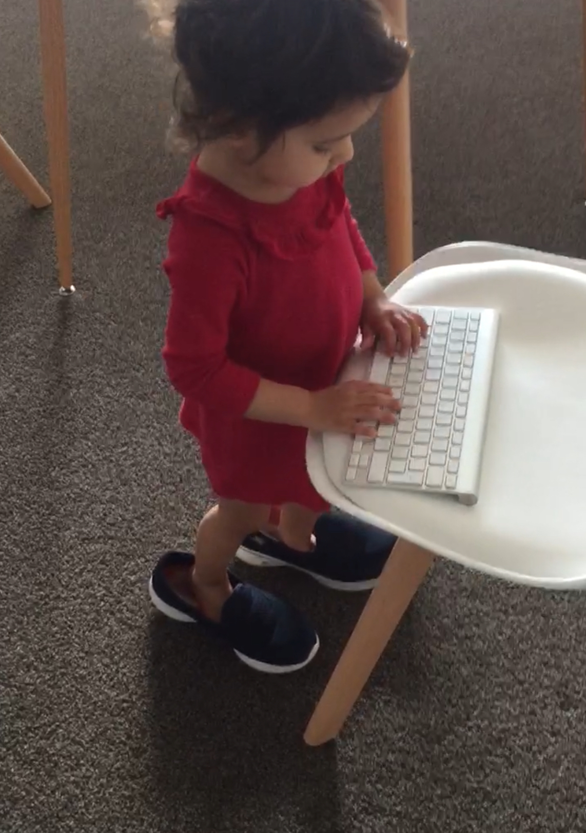 typing while wearing big shoes