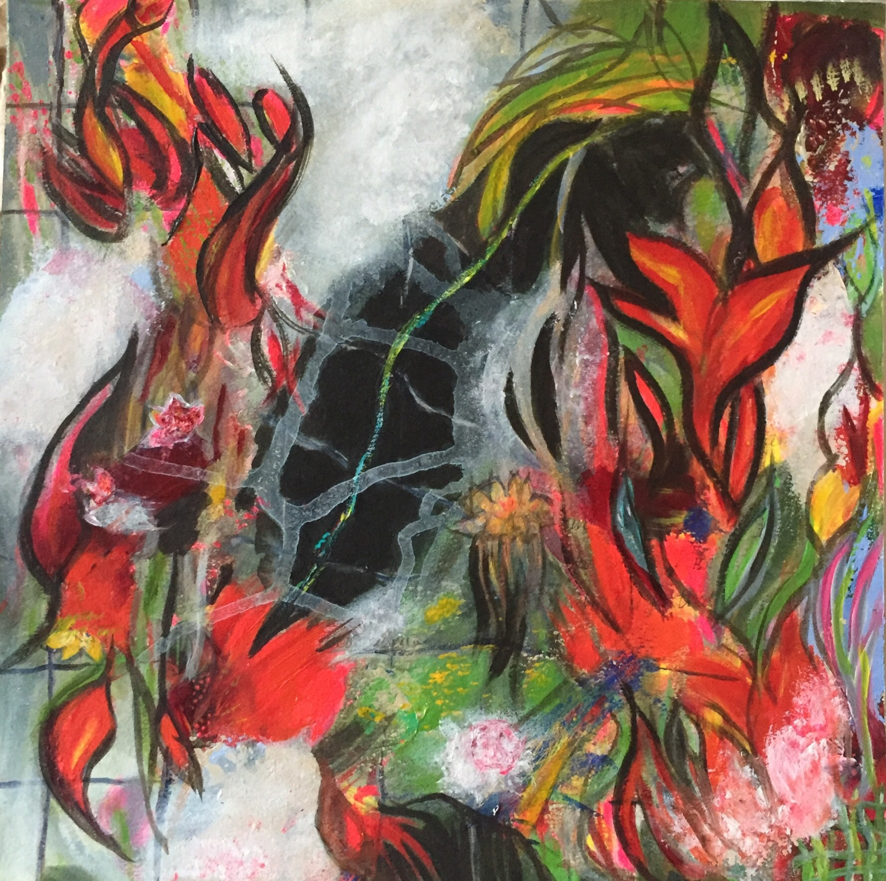 The wire and the flowers. Original painting by Lynne Cameron, from the Thank You Letters series.
