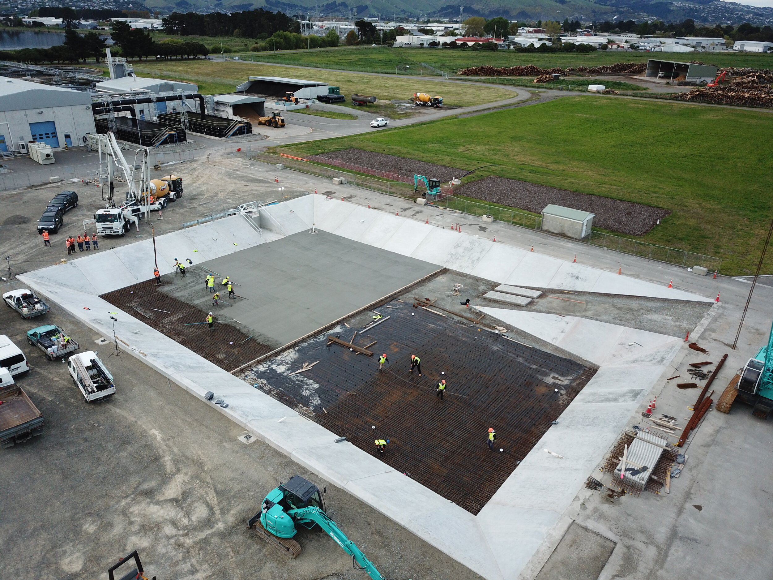 Sludge holding basin floor slab pour