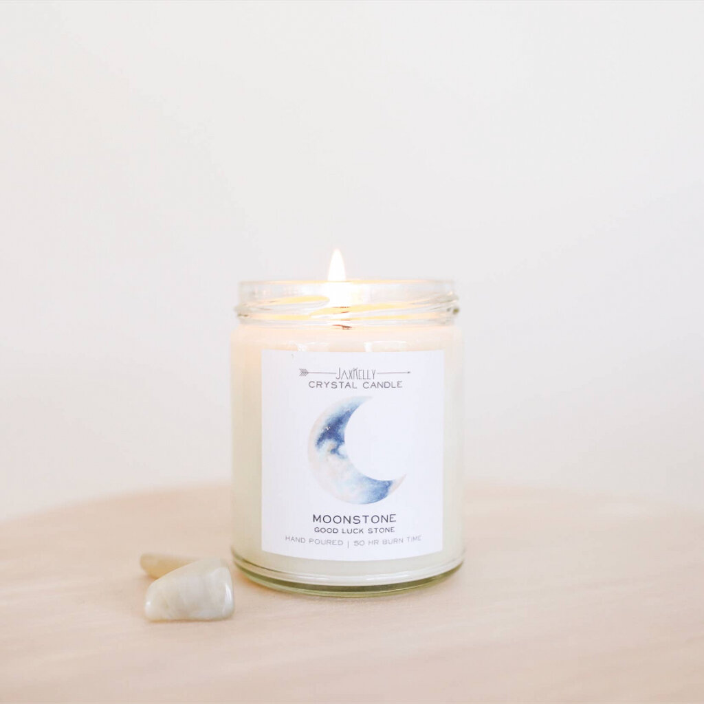 Moonstone Crystal Candle: Good Luck