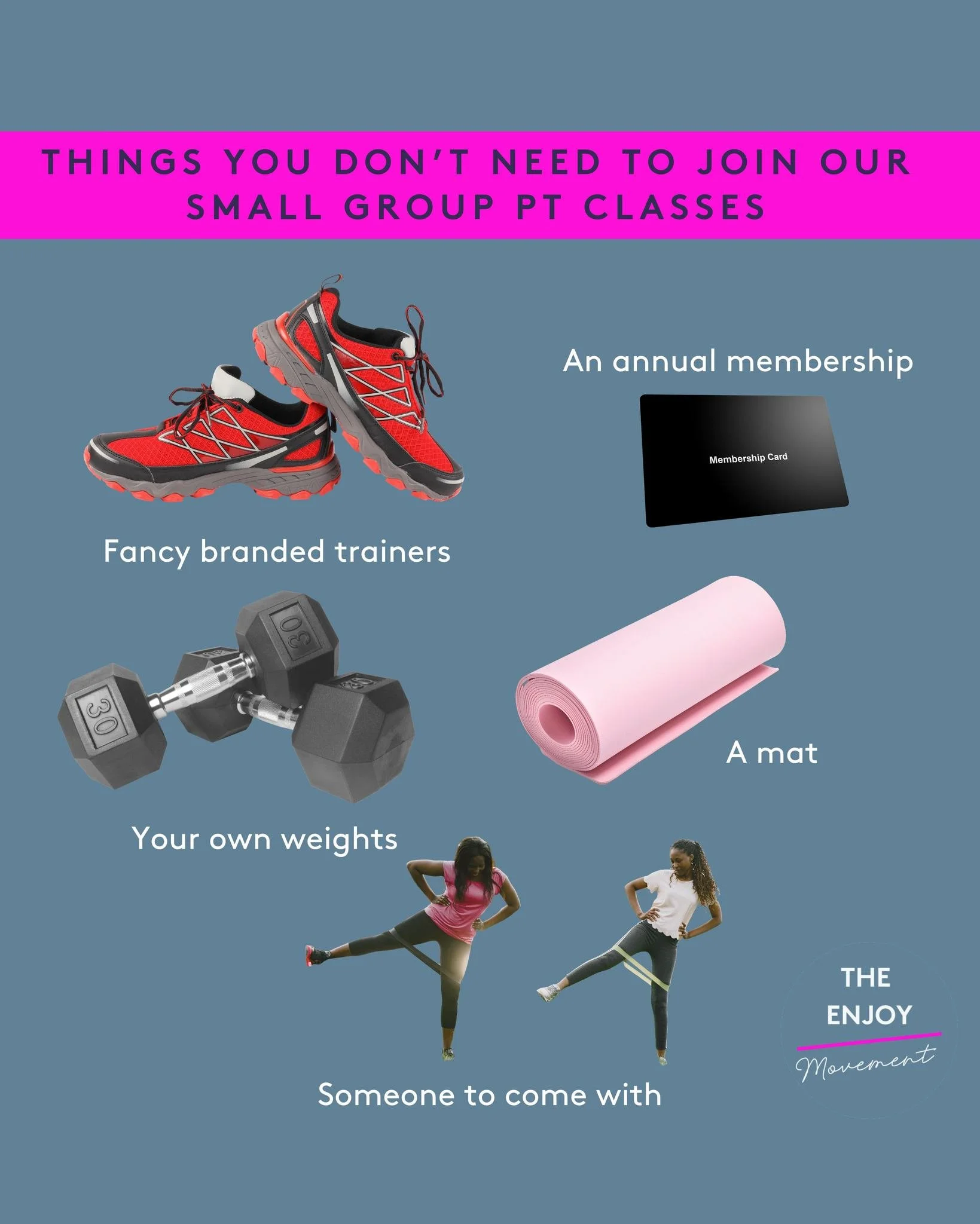 It&rsquo;s easy to get bogged down with all the things you think you need for fitness or a workout, but in reality it&rsquo;s just a pair of supportive shoes and a (semi!) positive attitude!

When we set out we saw that one of the barriers to women m