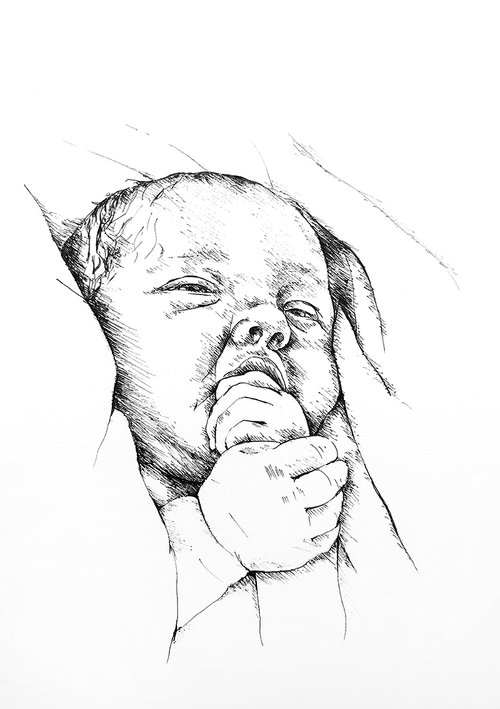 Realistic Baby Portrait Drawing Custom Commission Baby Sky Design Ethical Nursery Art Portraits Prints