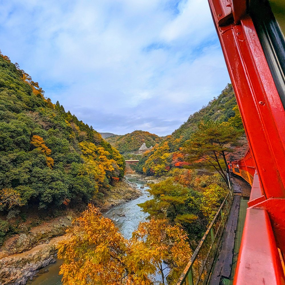  Riding the Sagano Scenic Train through Arashiyama, Kyoto, Japan (2022). Photo by Danny With Love. 