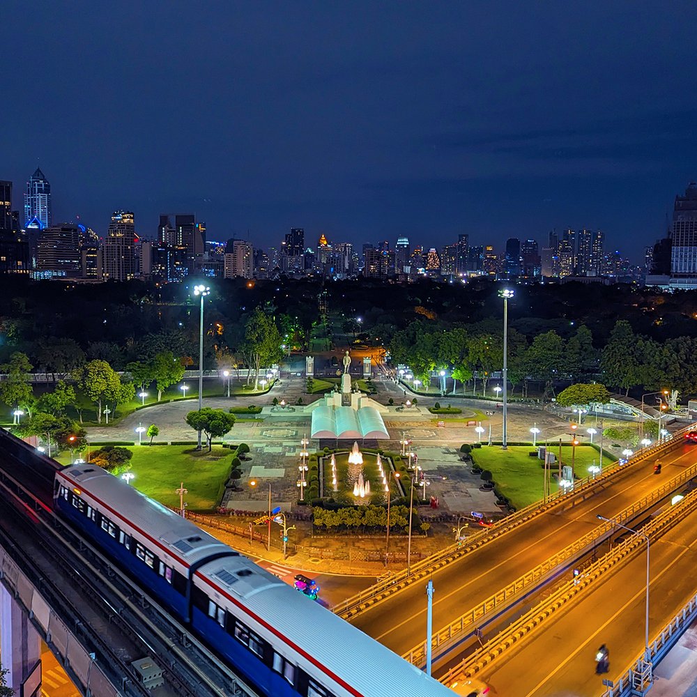  Night view of Lumpini Park featuring the King Rama VI Monument, from Hyde &amp; Seek Silom Edge, Bangkok, Thailand (2023). Photo by Danny With Love. 