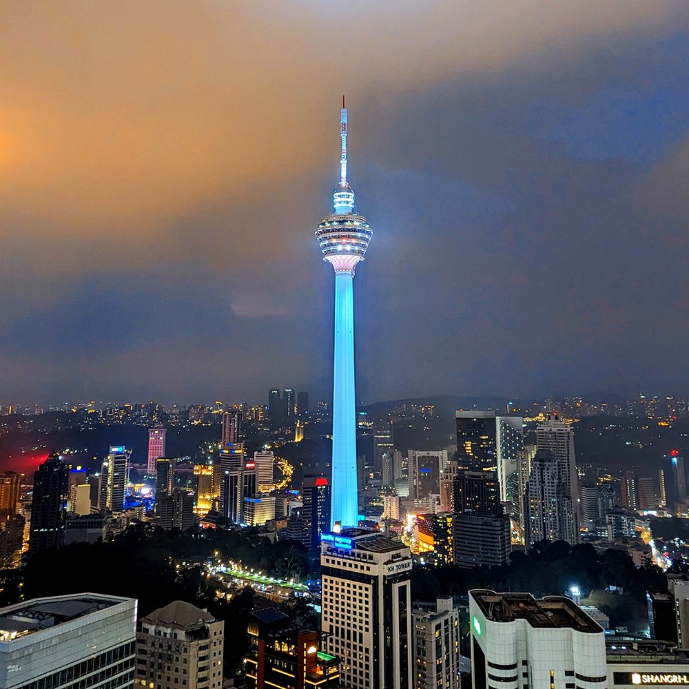  Night view of KL Tower from the rooftop bar Blue at EQ, Kuala Lumpur, Malaysia (2024). Photo by Danny With Love. 