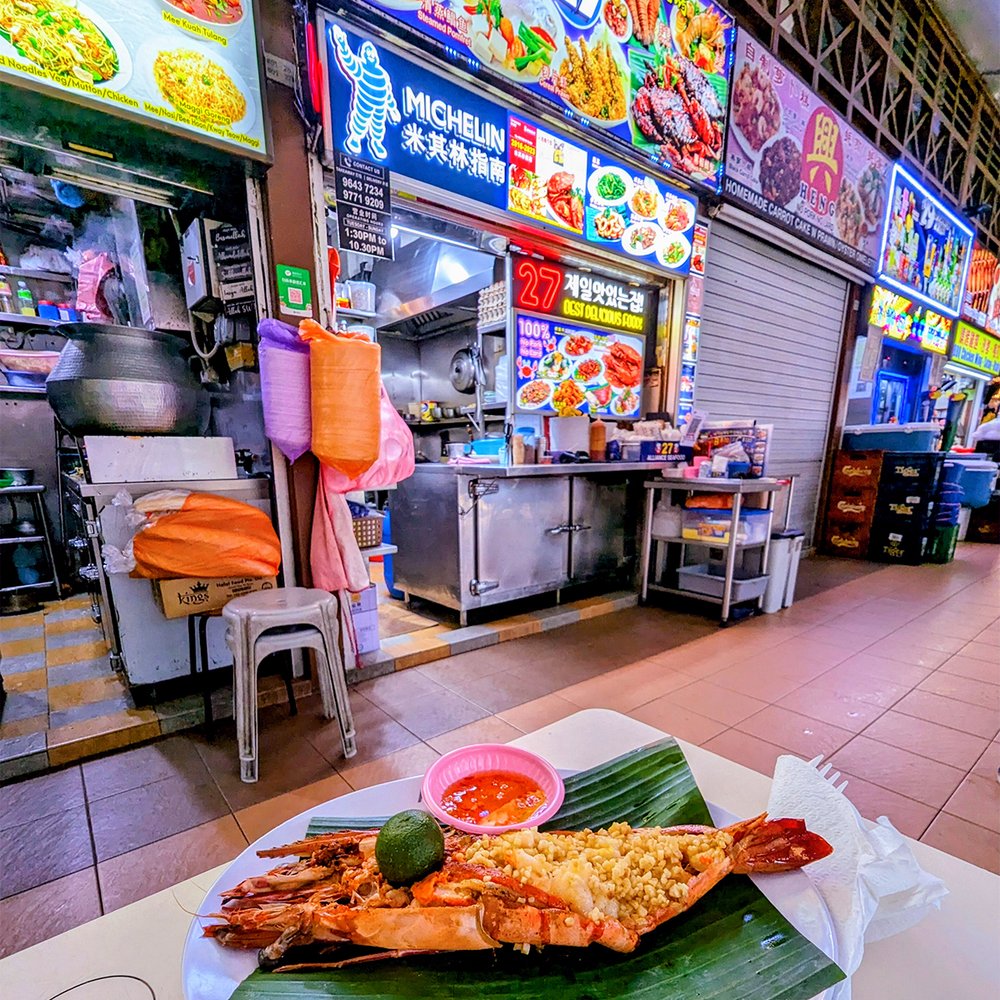  Tiger prawn with garlic at Newton Centre, Singapore (2023). Photo by Danny With Love. 