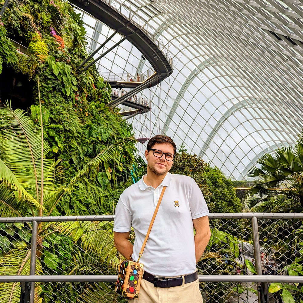  Posing at the Cloud Forest at Gardens by the Bay, Singapore (2023). 