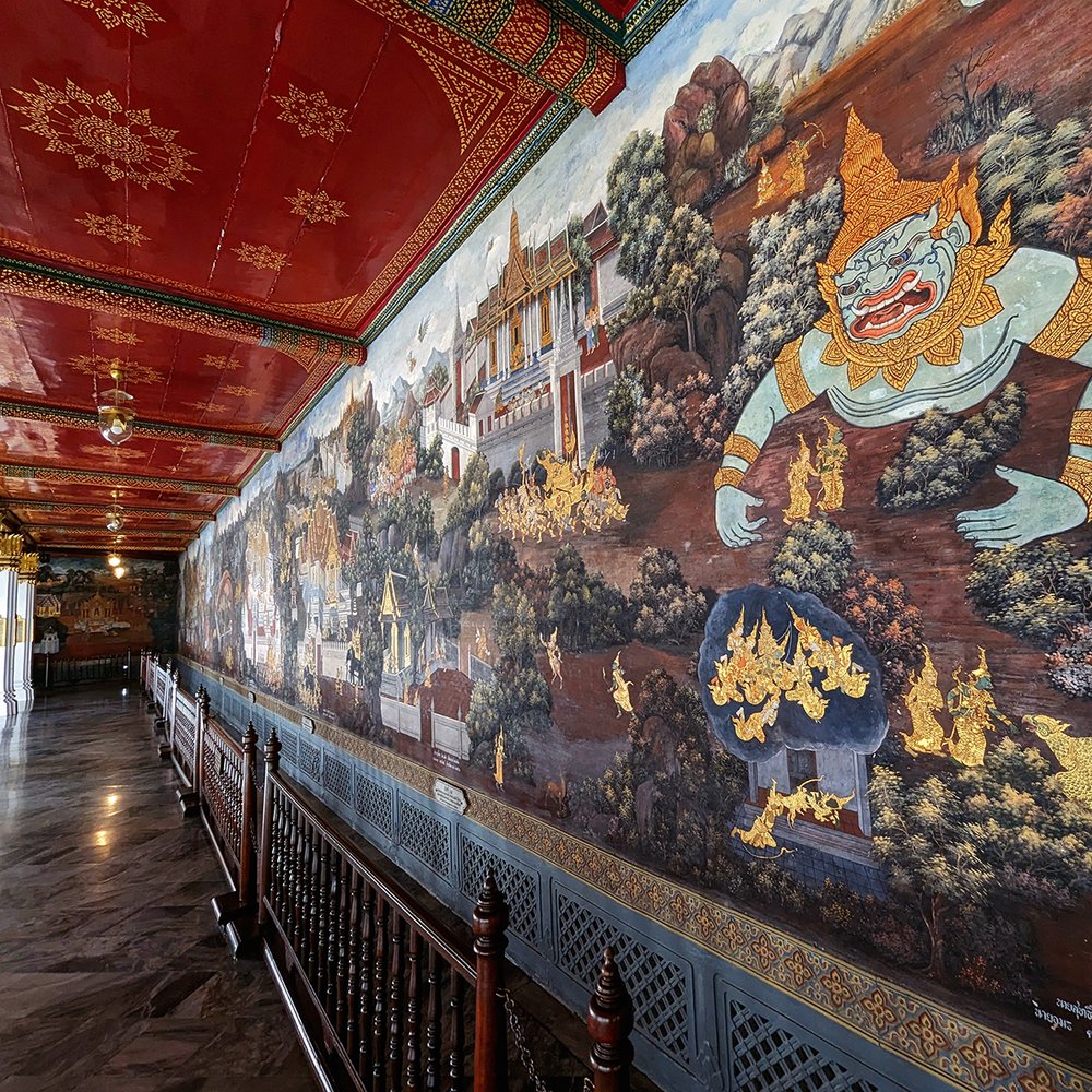  Murals surrounding Wat Phra Kaew (“Temple of the Emerald Buddha”) depict the Ramakien — Thai version of the Indian epic Ramayana — Grand Palace, Bangkok, Thailand (2024). Photo by Danny With Love. 