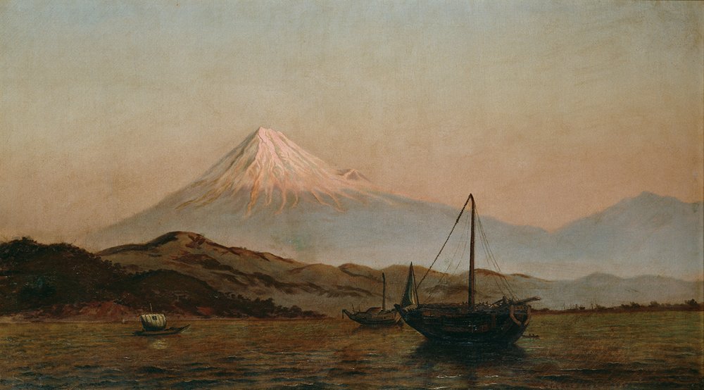   View of Mt. Fuji from Shimizu [Shizuoka],  oil on canvas, by Yoshimatsu Goseda [五姓田義松] (circa 1880).  Via the Museum of Contemporary Art Tokyo.  