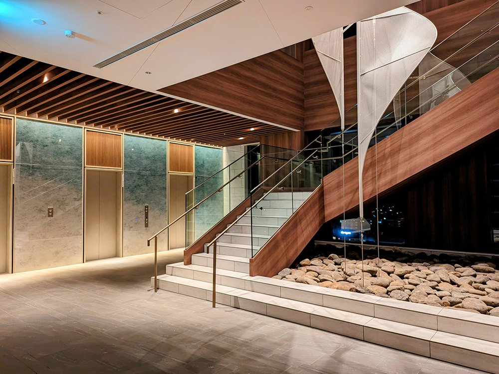  View of the staircase and elevators on the 15th floor,  Courtyard by Marriott Fukui, Fukui, Japan (2024). Photo by Danny With Love. 