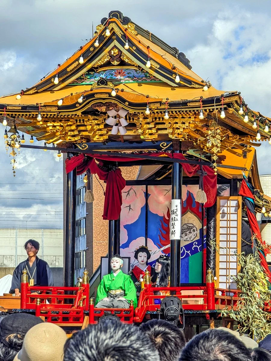 Children perform Kabuki for Otabi Matsuri (“Traveling Festival”) on a hikiyama float, Komatsu, Ishikawa, Japan (2026). Photo by Danny With Love.