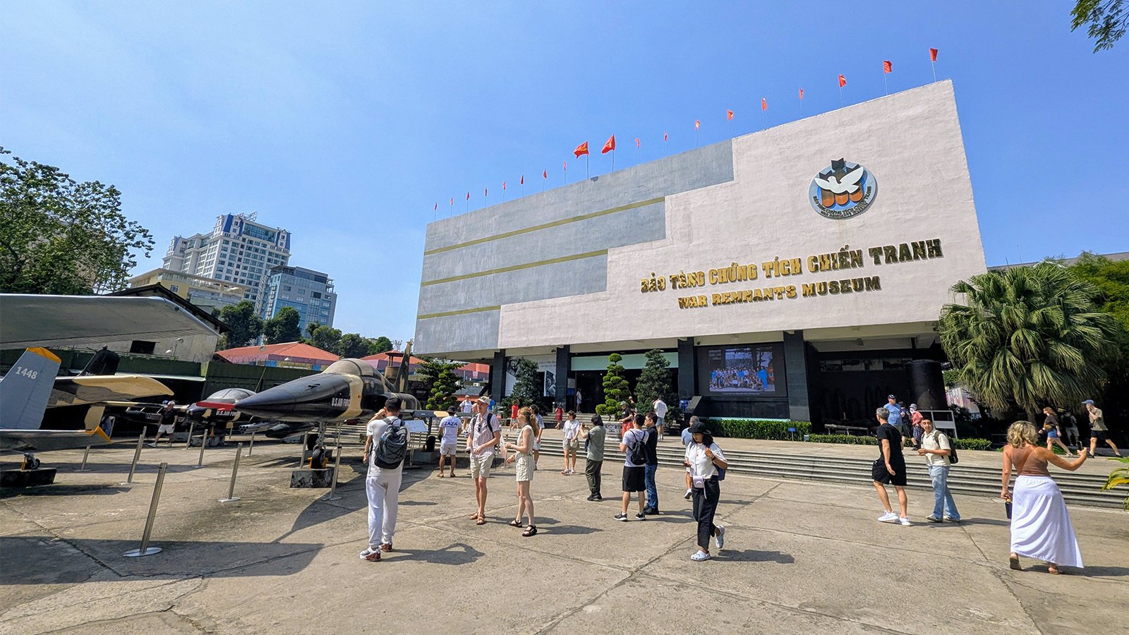 Open-air exhibition featuring military aircraft, War Remnants Museum, Saigon, Vietnam (2025). Photo by Danny With Love.