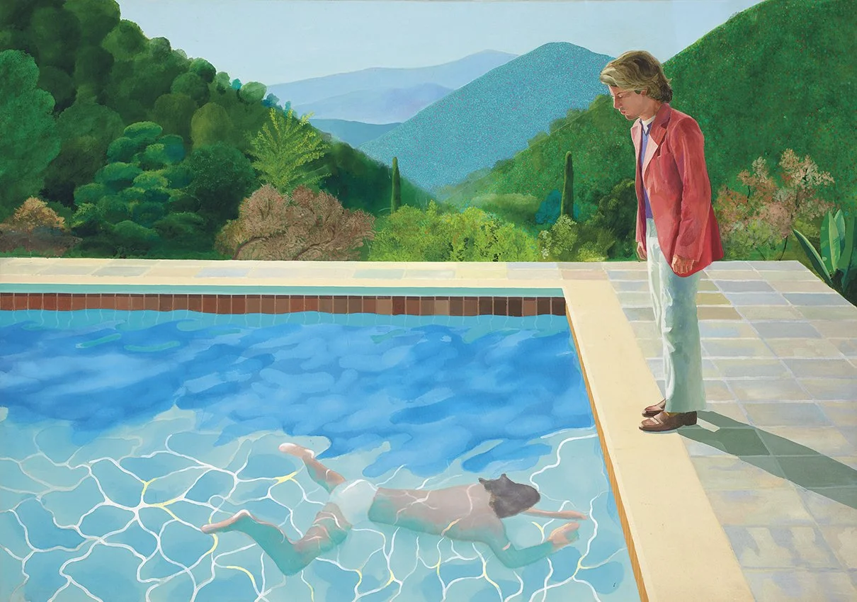 Portrait of an Artist (Pool with Two Figures), acrylic on canvas, by David Hockney (1972). Via Christie’s.