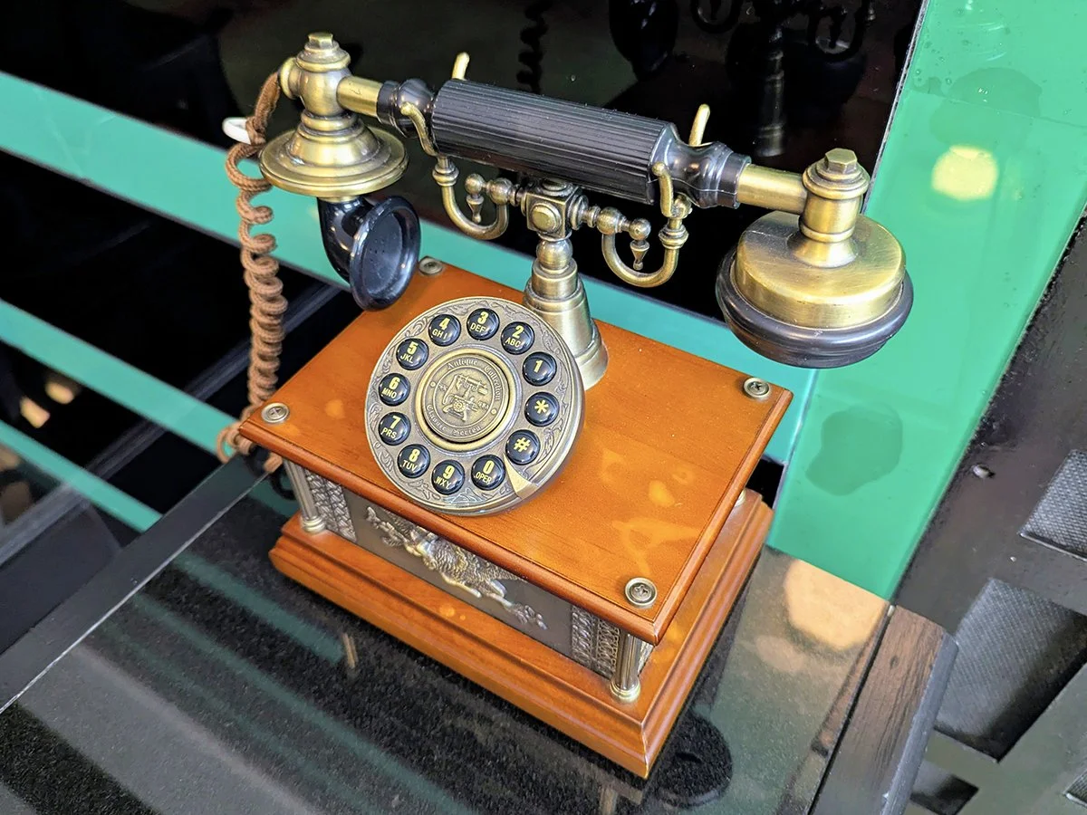 Sultan telephone inside the 1930s Art Deco men’s restroom at the Hermitage Hotel, Nashville, Tennessee, United States (2026). Photo by Danny With Love.