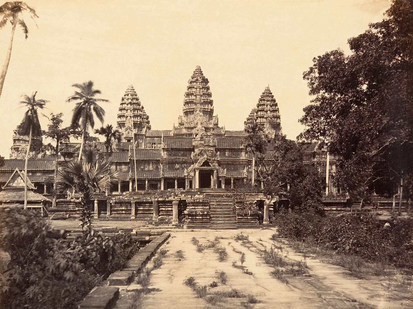 West façade of Angkor Wat (Façade Ouest de la Grande Pagode), albumen silver print, by Émile Gsell (1866). Via the Metropolitan Museum of Art (color-corrected and cropped).