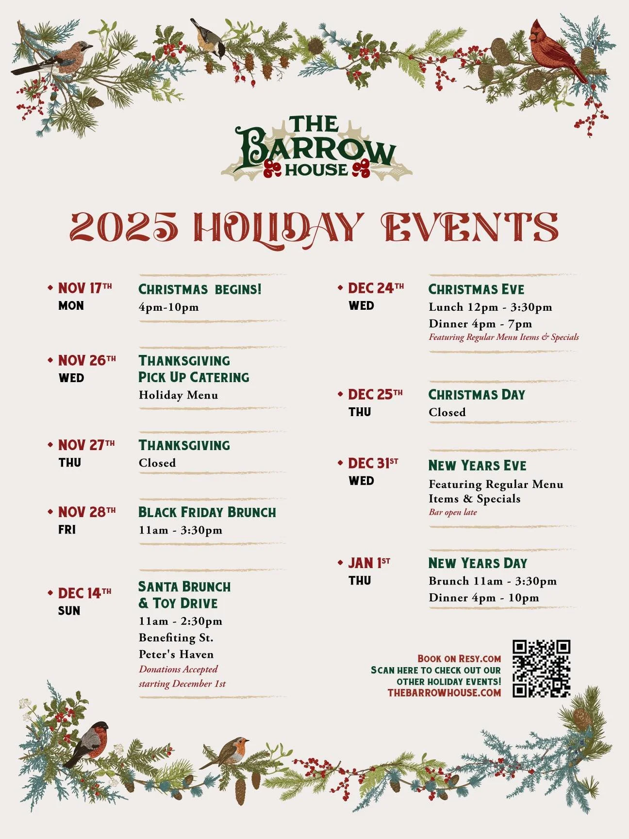 The most festive season of the year has arrived at The Barrow House! 🎄✨

From festive brunches to cozy Christmas Eve dining and our annual Santa Brunch + Toy Drive, we&rsquo;ve packed the season with all your favorite traditions.

Mark your calendar