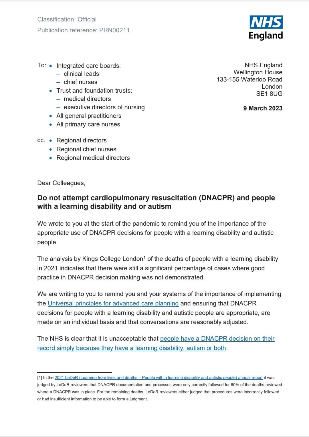 Campaign to remove DNR from medical notes of autistic and learning