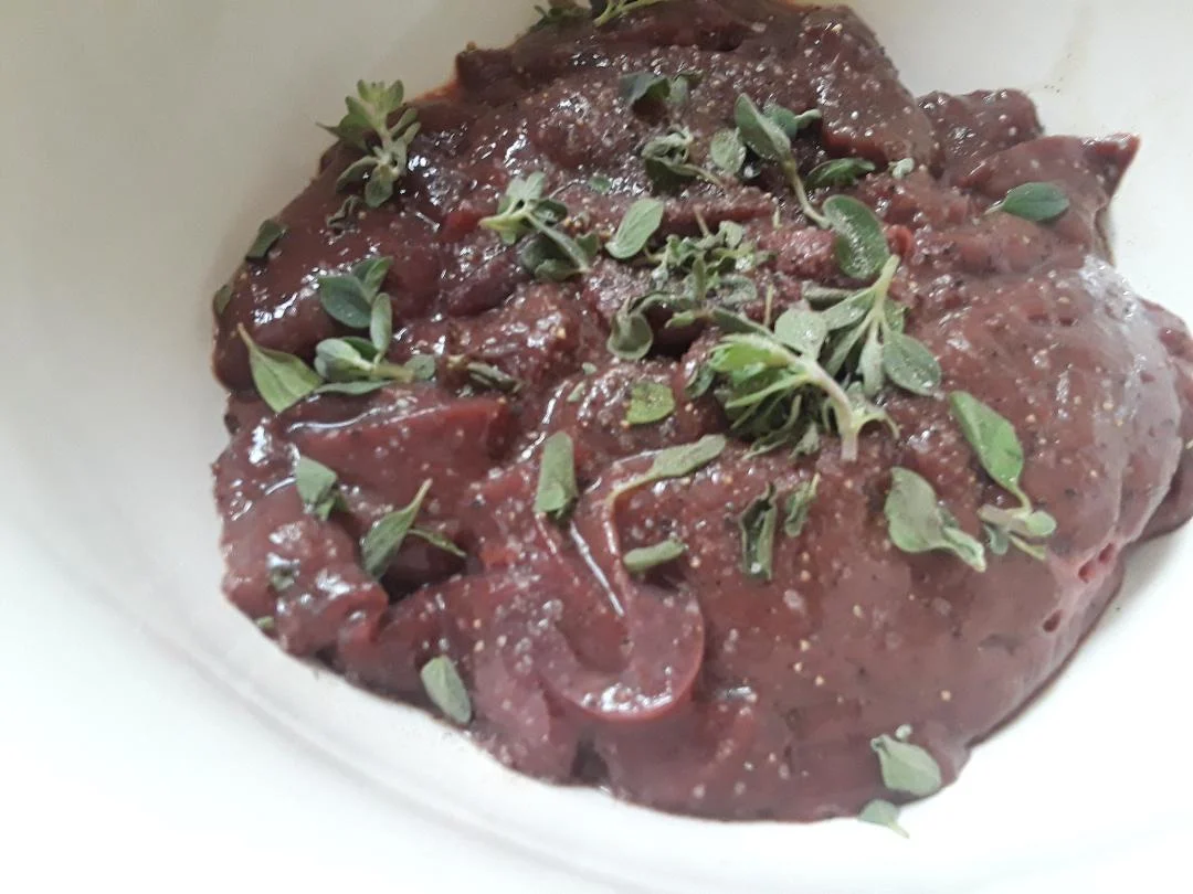 This is probably as pretty as you’ll ever see liver. This was BEFORE I stuck the immersion blender in it.