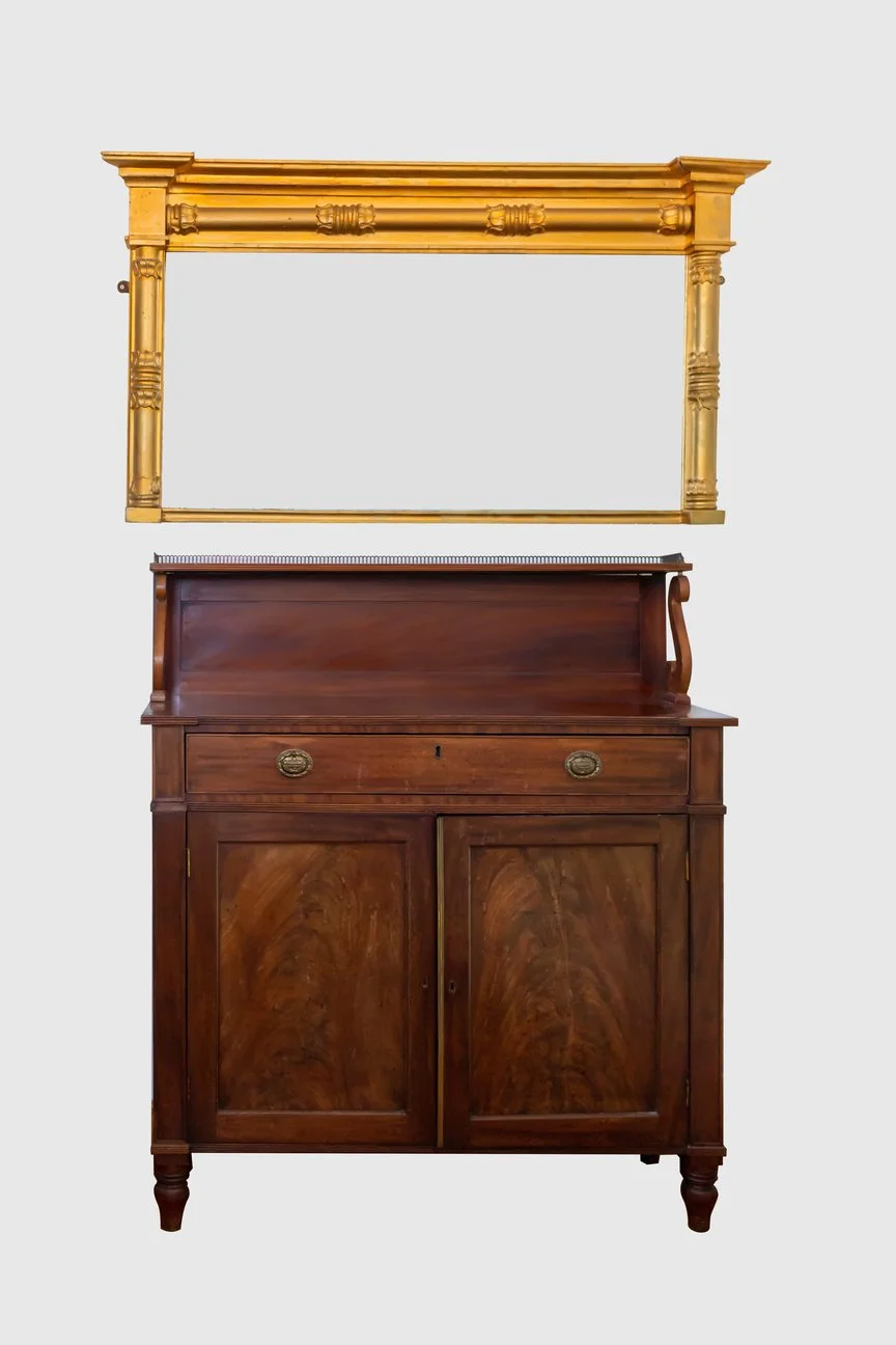 88.03 Mahogany sideboard and gilt framed mirror