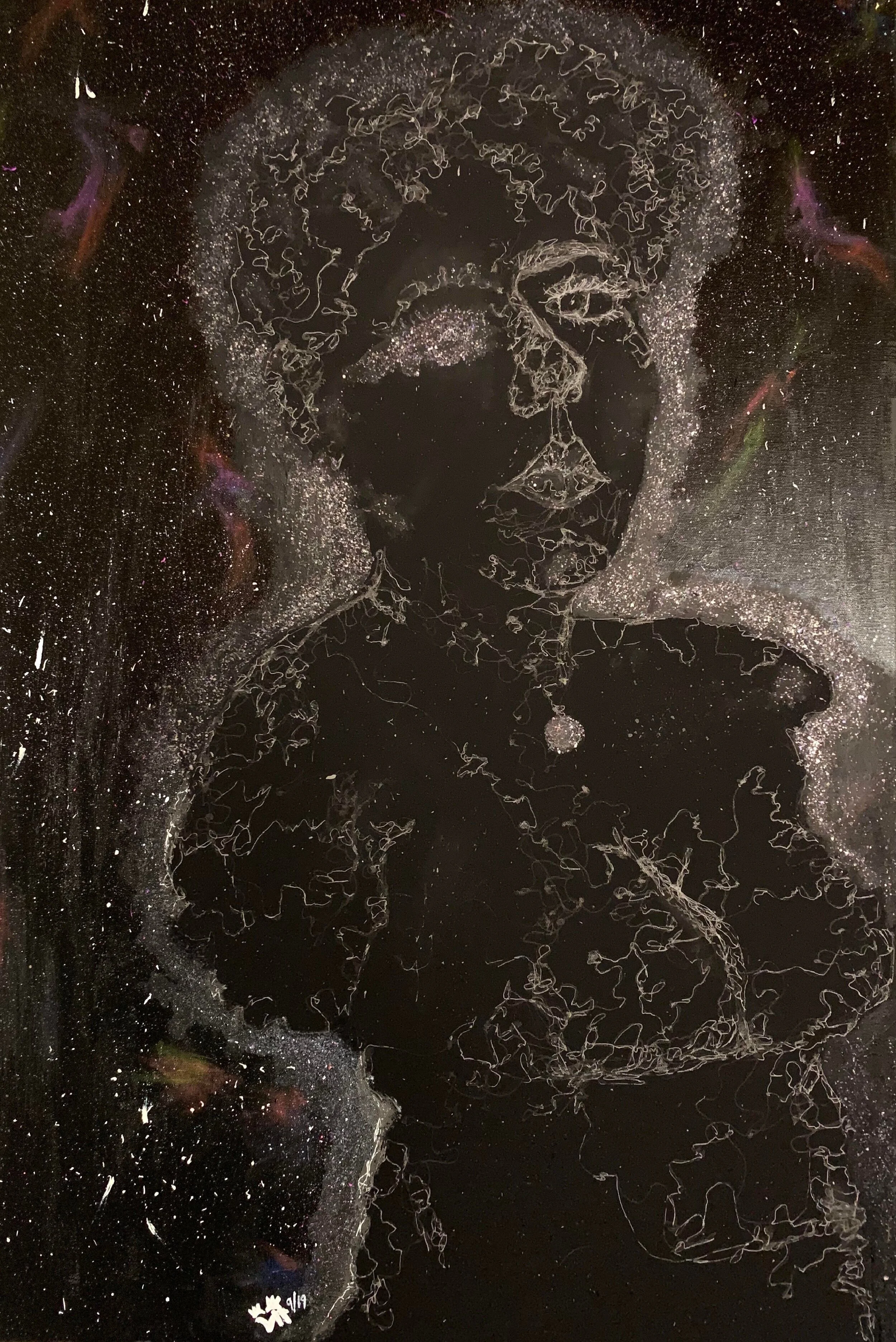 Mixed Media (Acrylic, Ink, Pen, Glitter) on Canvas