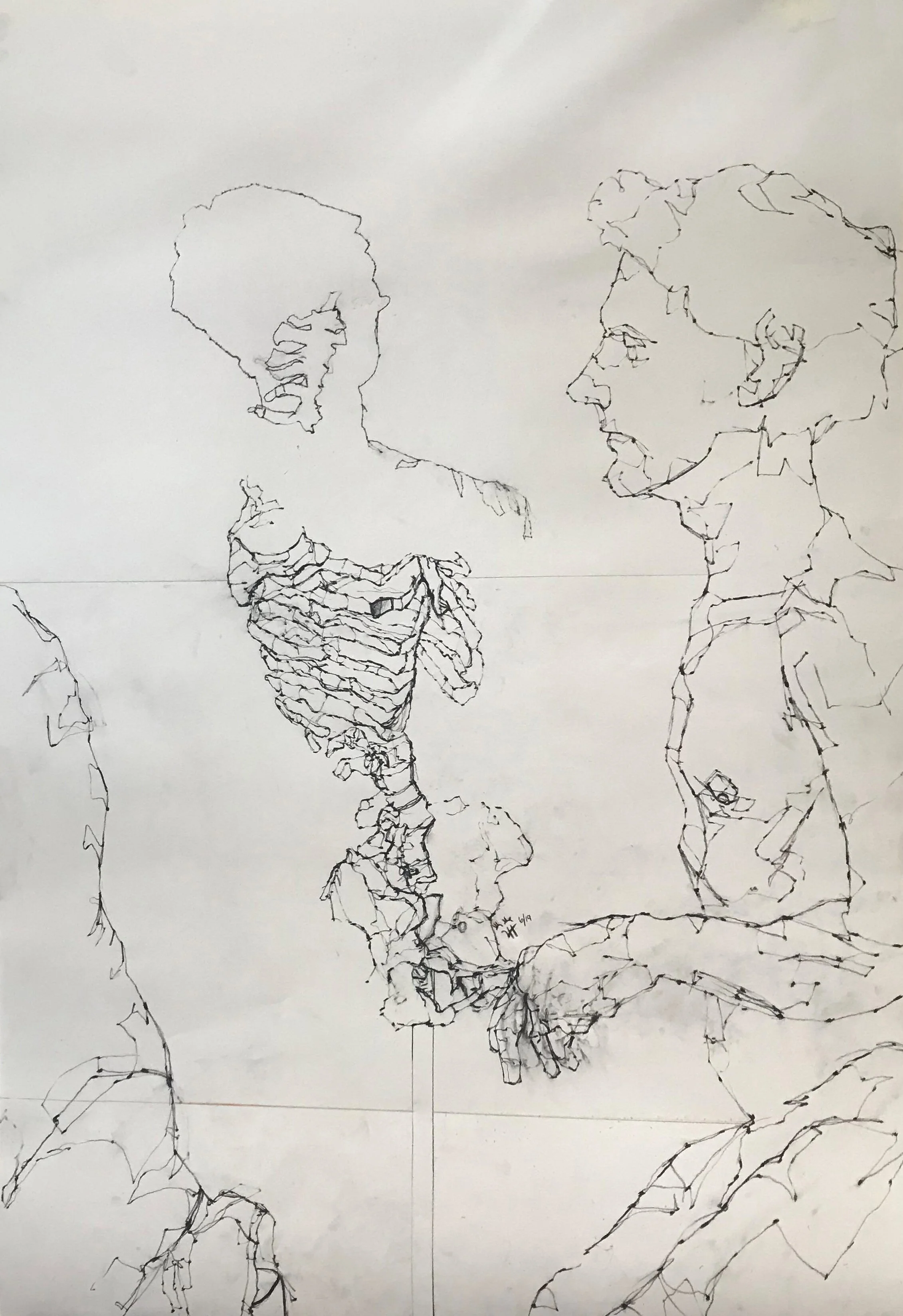 Charcoal, Pastel, String on Newsprint