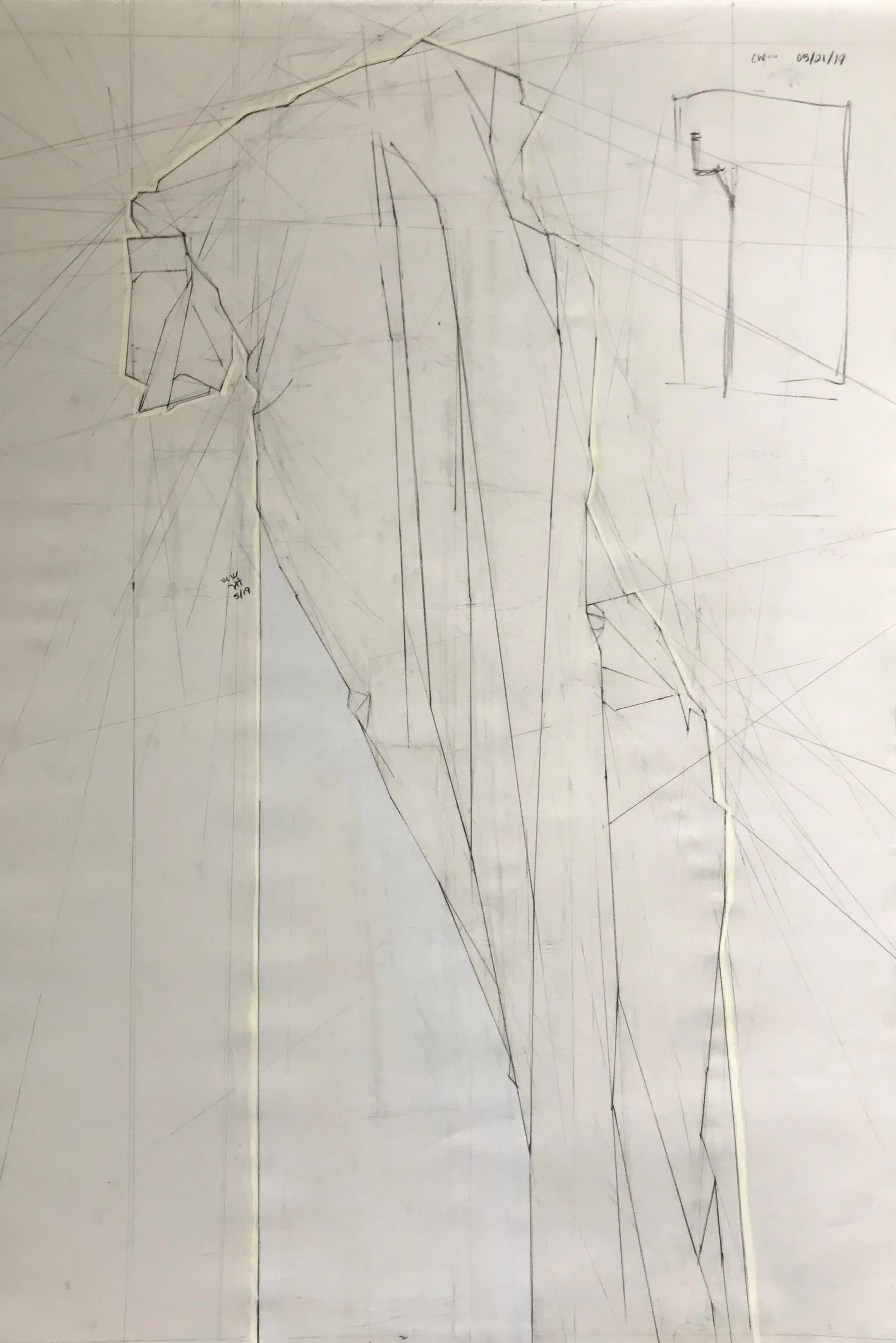 Charcoal, Pastel, String on Newsprint 