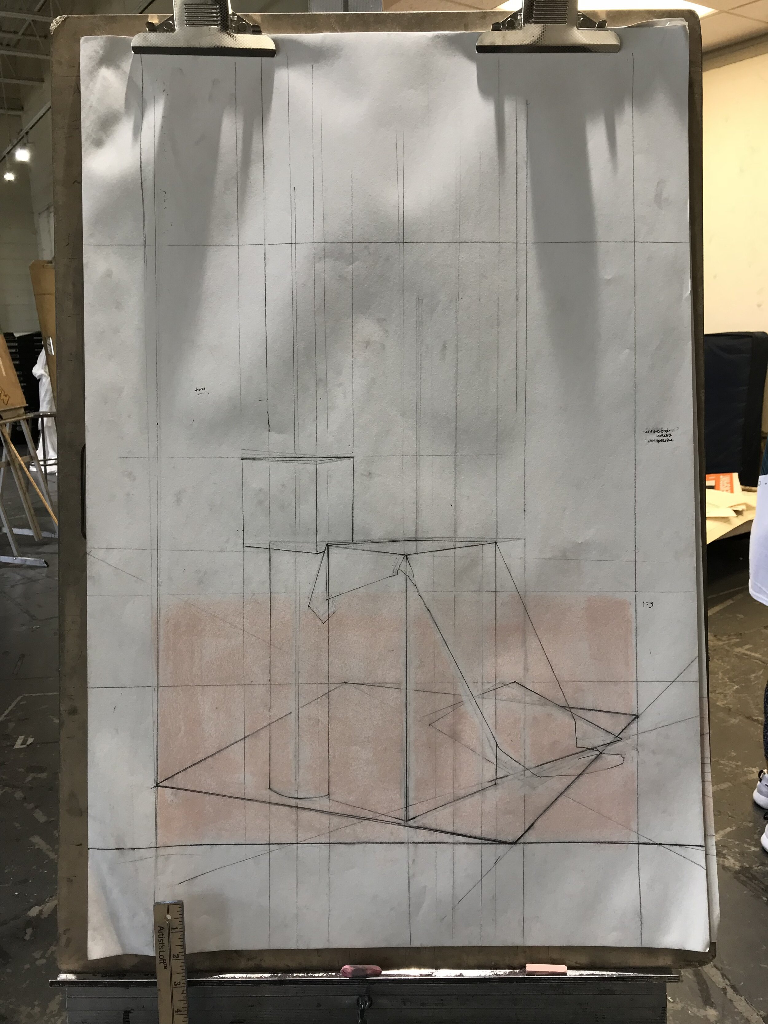 Charcoal, Pastel, String on Newsprint 