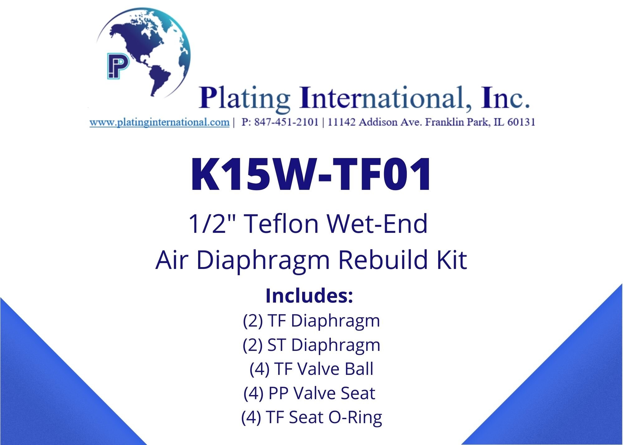 Plating International Air Diaphragm Kit for a 1.5" Air Diaphragm Pump 
